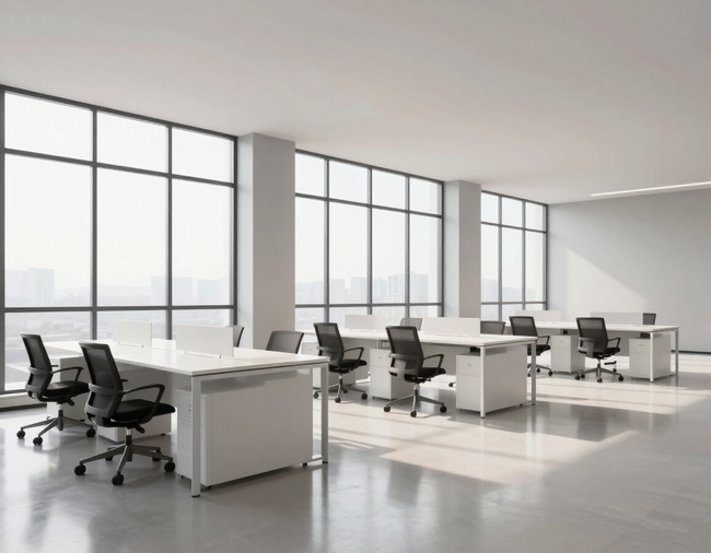 Clean open-plan office with gleaming floors
