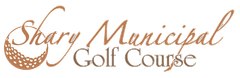 Shary Municipal Golf Course logo with a golf ball illustration in brown and a script font.