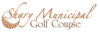 Shary Municipal Golf Course logo with a golf ball illustration in brown and a script font.