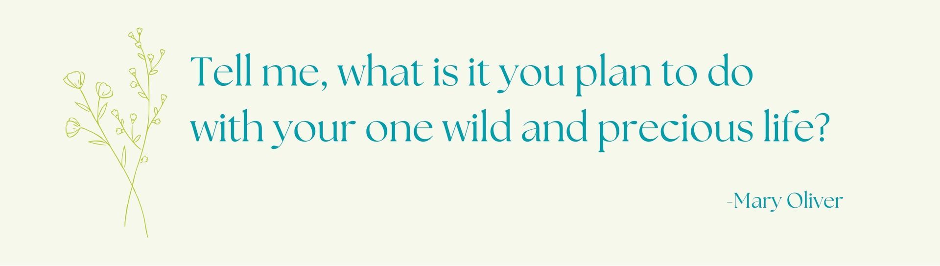 Tell me, what is it you plan to do with your one wild and precious life? A quote by poet Mary Oliver.