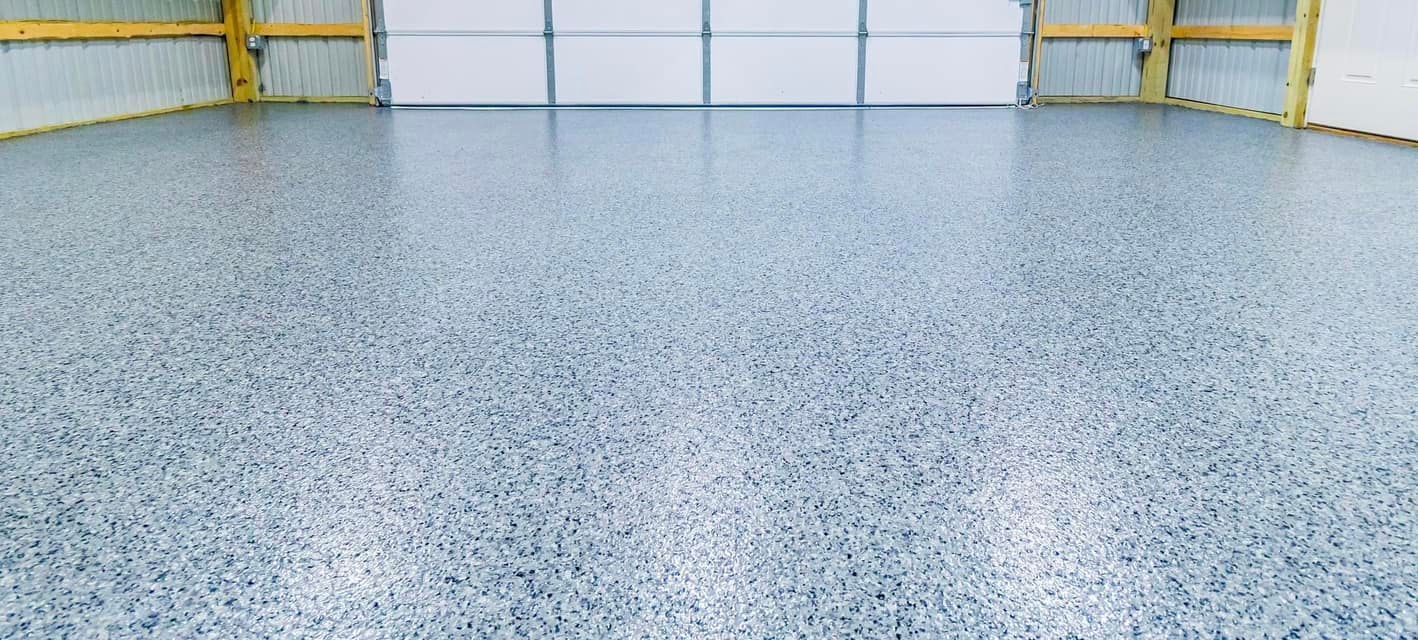 Blue and white flake epoxy resin floor solution for businesses