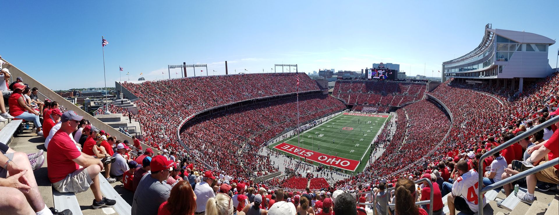 A panoramic view of Ohio Stadium during a daytime Ohio State Football game