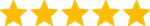 Five yellow stars are lined up in a row on a white background.
