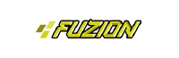 A yellow and black logo for fuzion on a white background