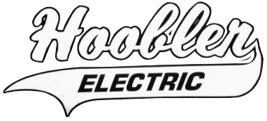 Hoobler Electric logo in white lettering on a black background with a decorative shape.