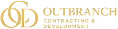 Outbranch Contracting & Development logo in gold with interlocking initials on a white background