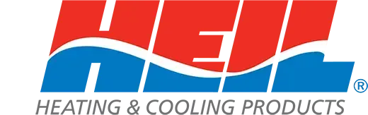 A red , white and blue logo for heating and cooling products.
