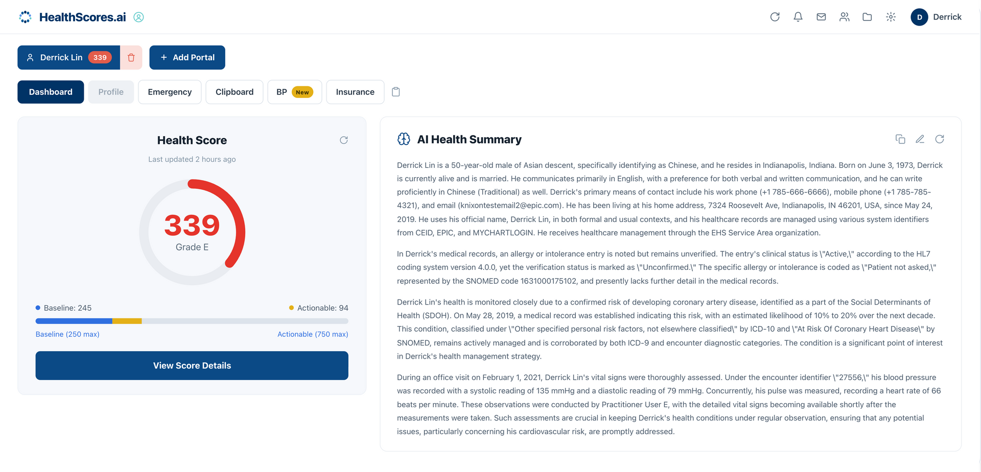 Dashboard - your health score and AI summary