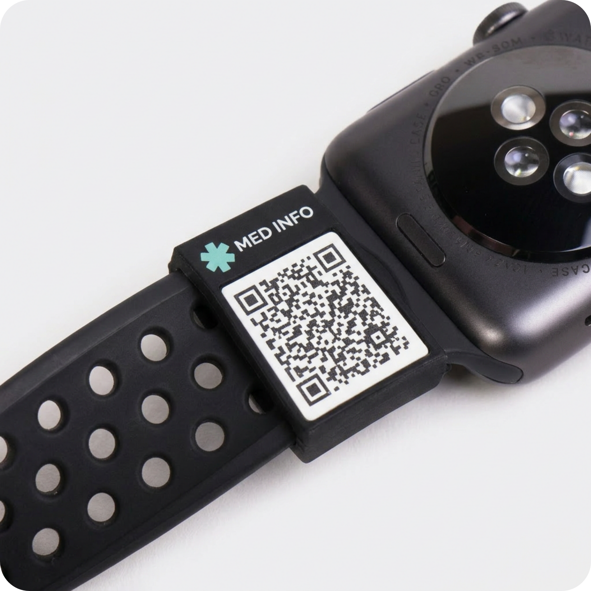 Click to enlarge The sleeve flipped: MED INFO QR code for EMS responders