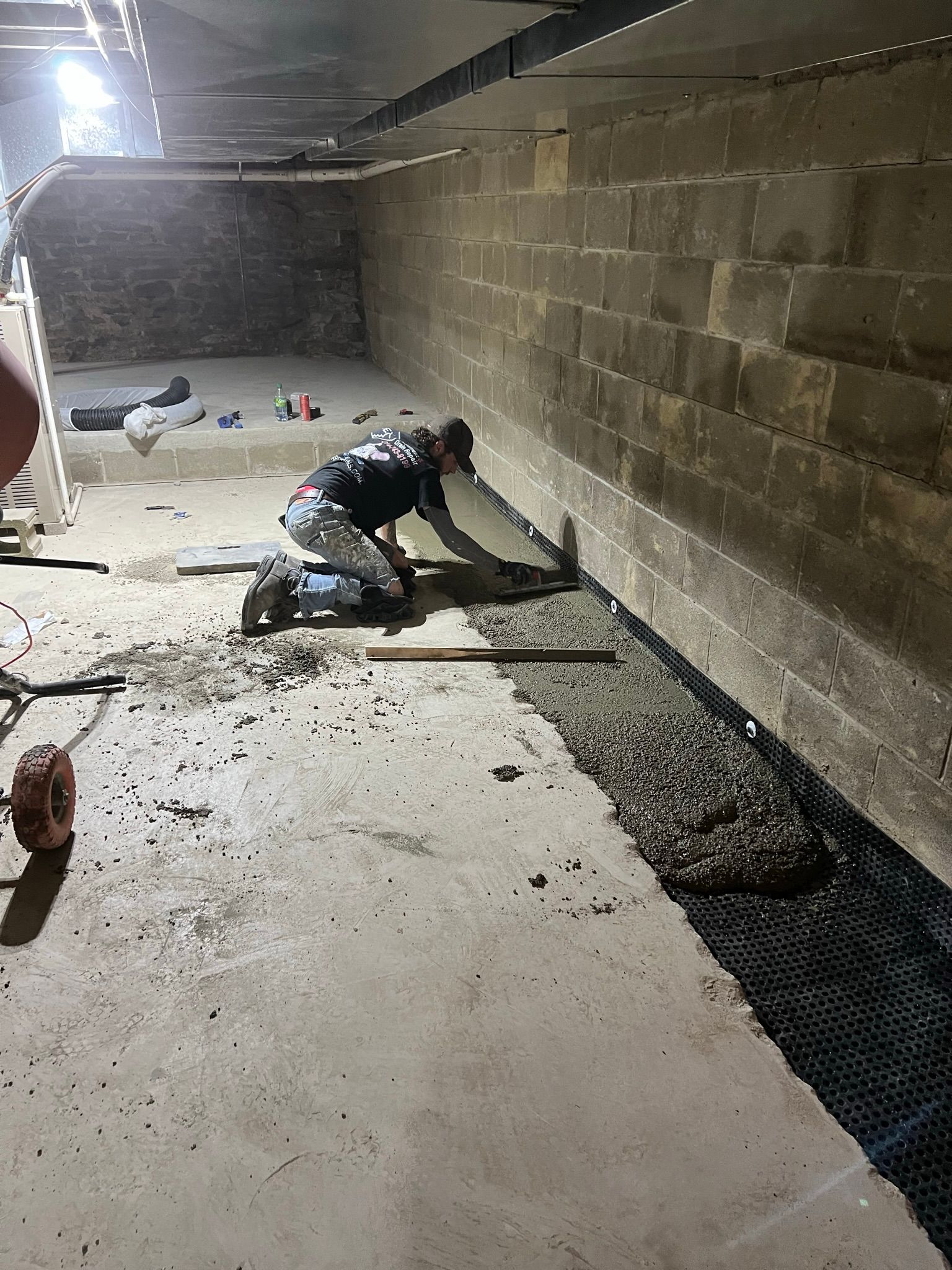 installation of Basement Waterproofing System
