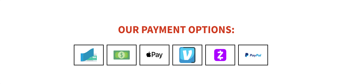“Our payment options” banner with several payment method logos/icons on a white background.