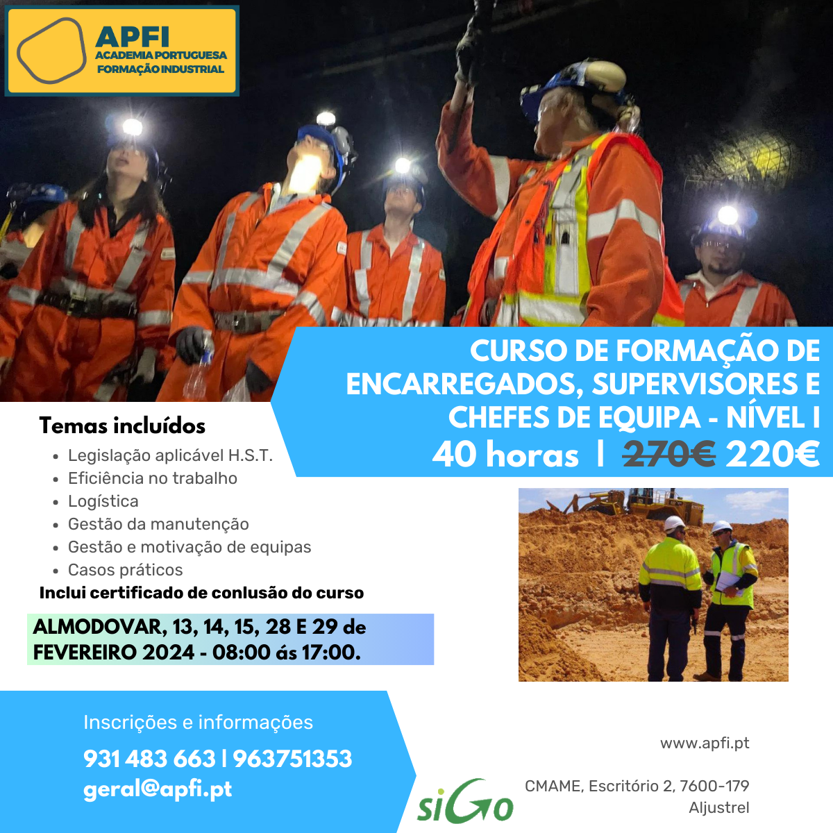 Curso de Formação de Encarregados, Supervisores e Chefes de Equipa Chefias APFI MINEXPERTS