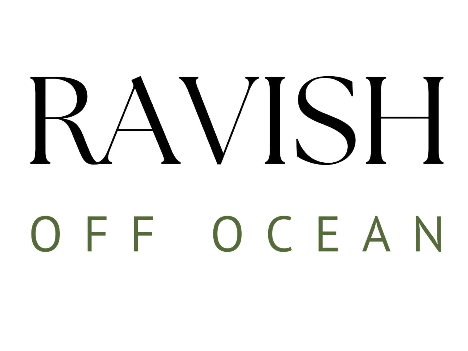 The ravish off ocean logo is black and green on a white background.
