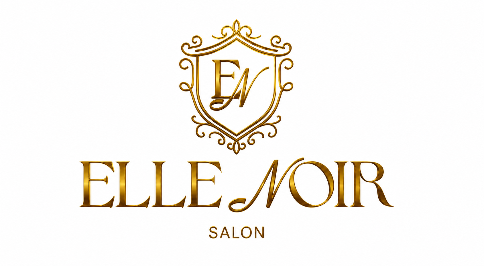 Gold ELLE NOIR SALON logo with ornate “EN” monogram on a white background