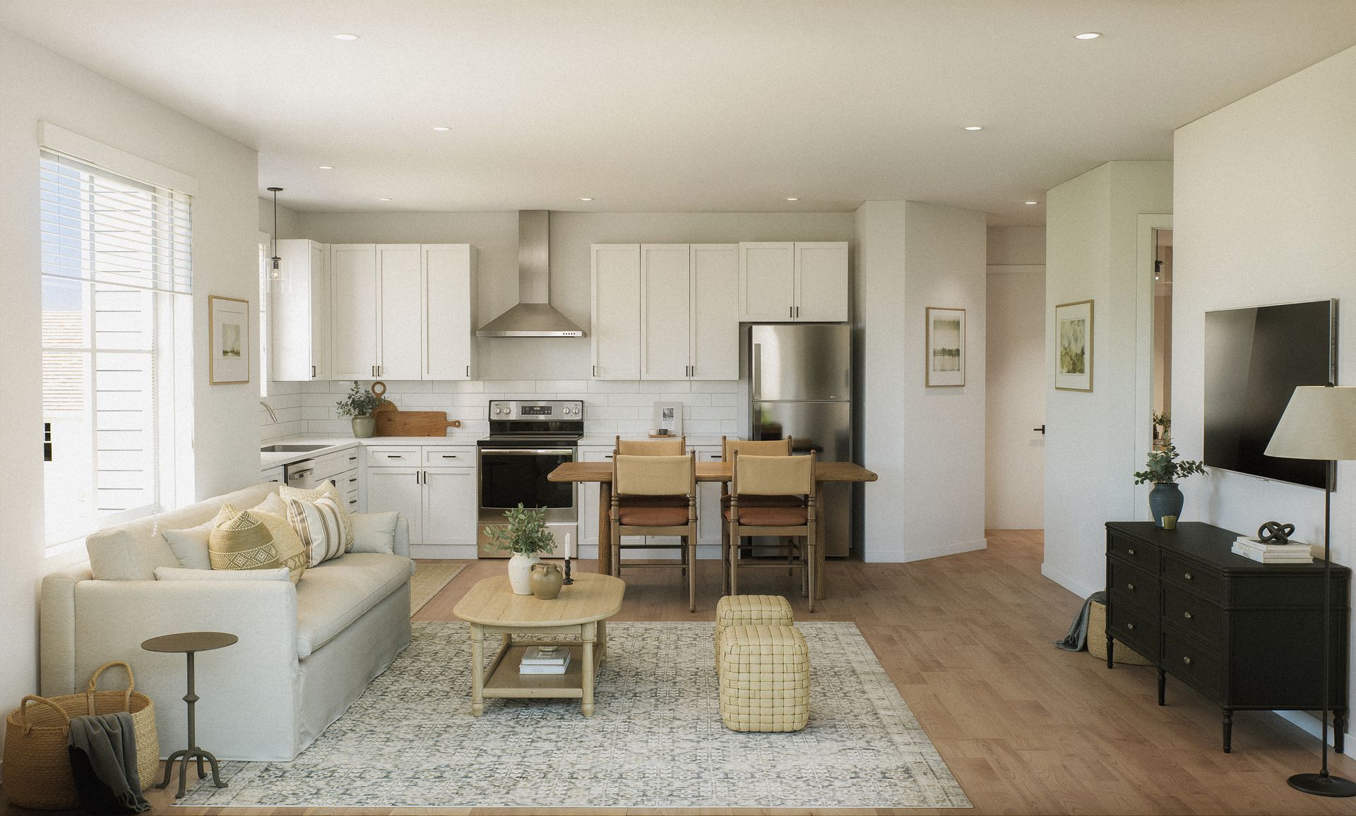 Kitchen with island in a Park Center Seven Oaks apartment