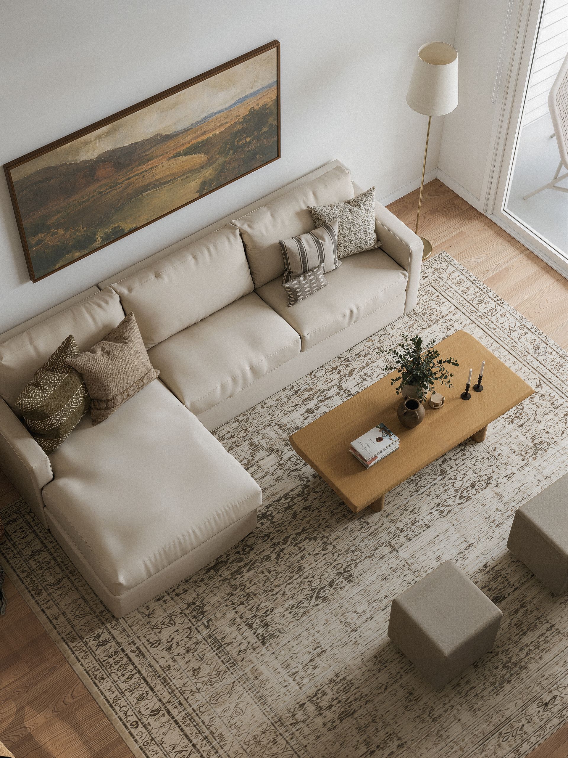Modern apartment living room interior render at Park Center at Seven Oaks