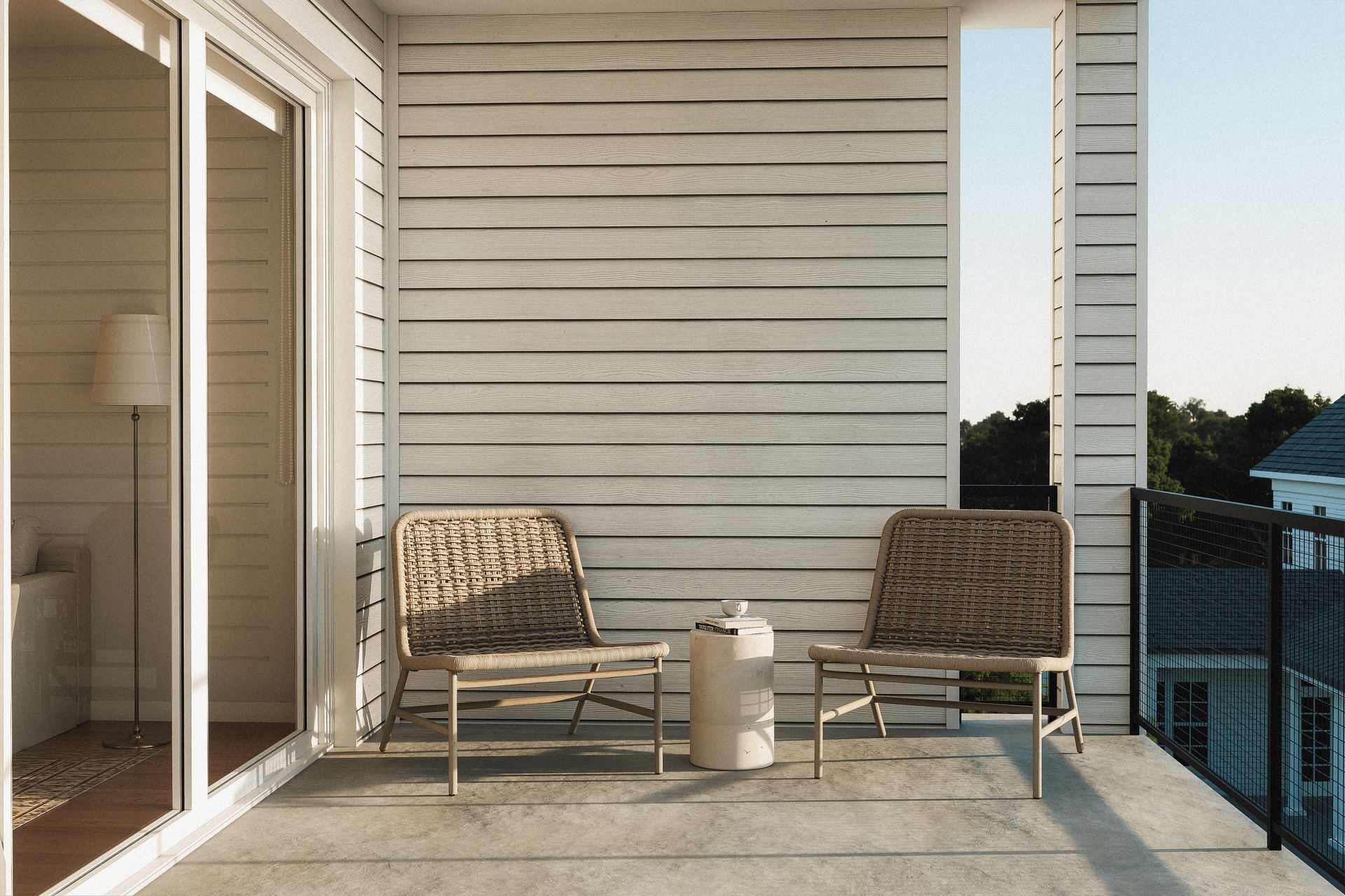 Private patio at a Park Center Seven Oaks apartment home