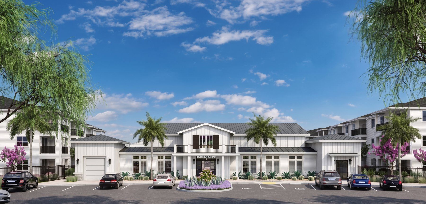 Rendering of the Park Center at Seven Oaks clubhouse and leasing office in Bakersfield