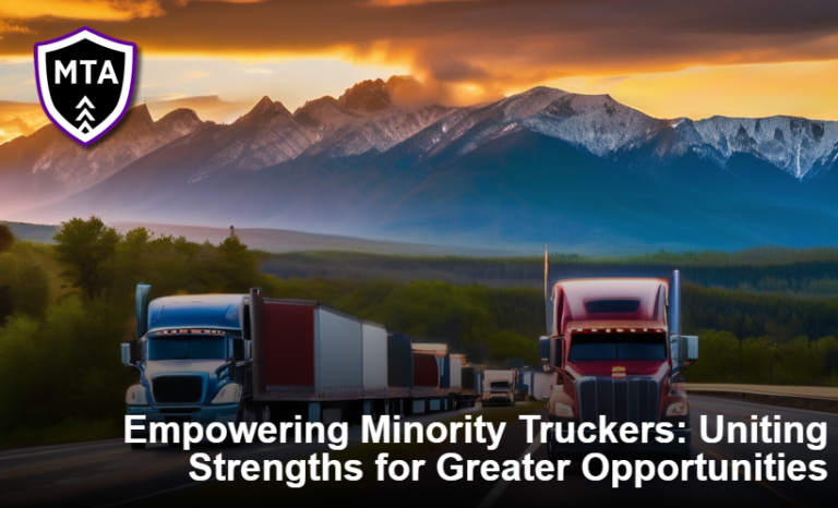 two trucks are driving down a highway with mountains in the background