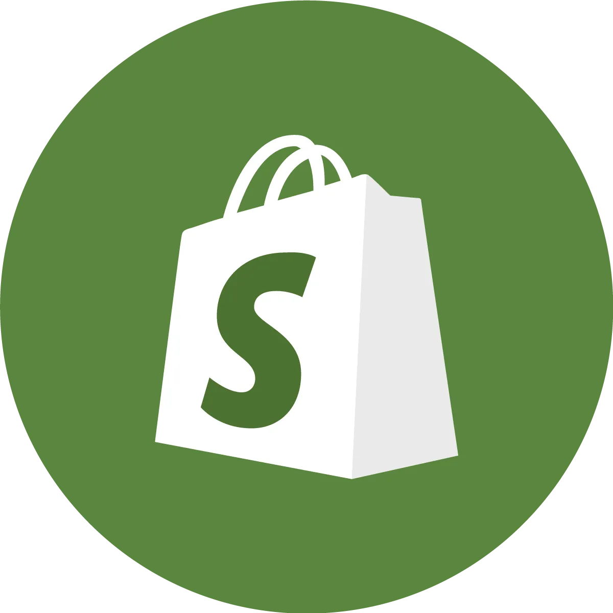 A white shopping bag with the letter s on it is in a green circle.