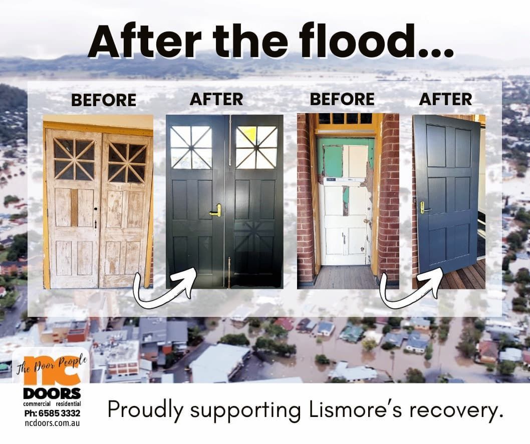 A Picture of A Door Before and After the Flood - Door Specialist in Wauchope, NSW