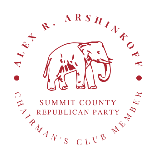 Logo of Alex R. Arshinkoff, Chairman's Club Member, Summit County Republican Party, with a red elephant.