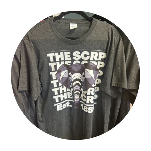 Gray t-shirt with a geometric elephant graphic and