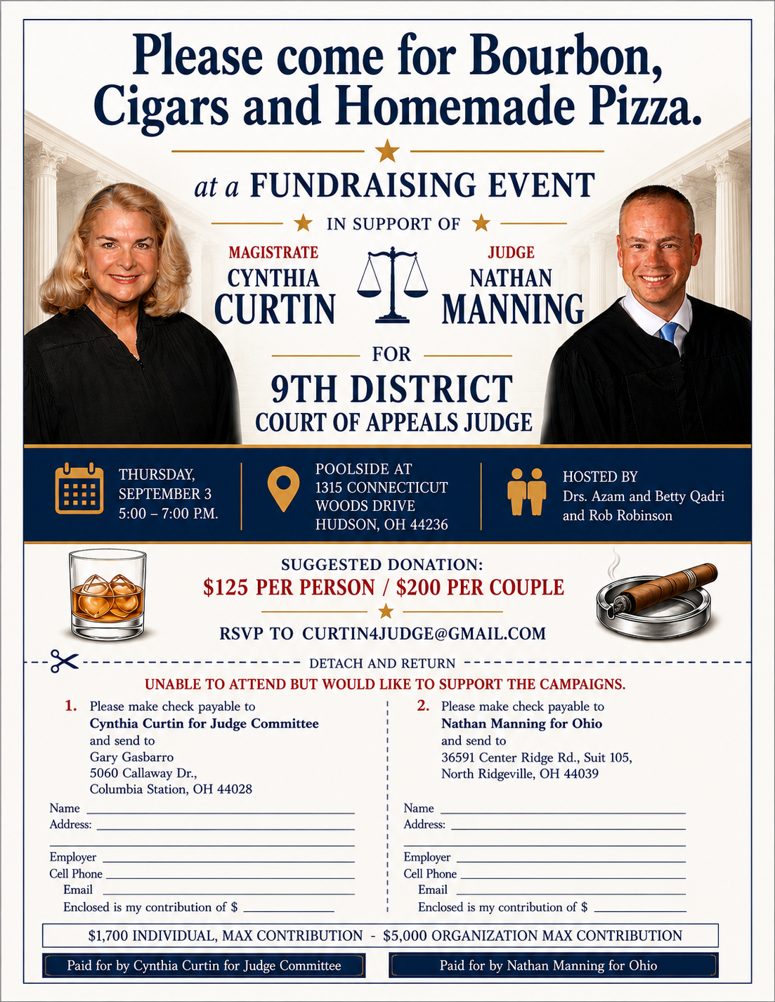 Summit County Republican Party Christmas Party flyer: Tuesday, December 9th at Portage Country Club. Features raffle items, including Apple tech.
