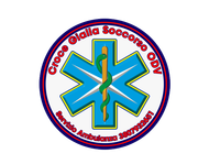 Logo circolare rosso e blu della Croce Gialla Soccorso ODV, simbolo del servizio medico di emergenza, con stella della vita e bastone a forma di serpente.