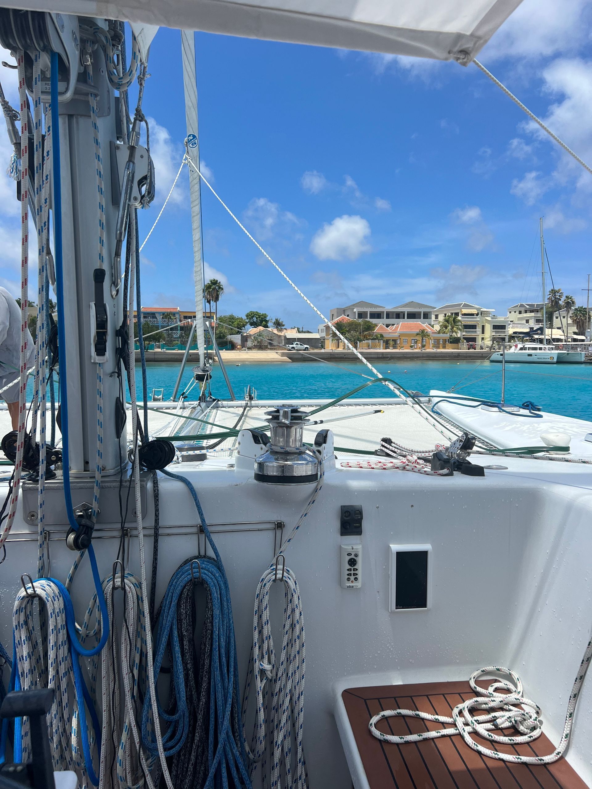 Chris White performance sailing catamaran Atlantic 48 ZEN private listing Rhode Island true protected foward working cockpit