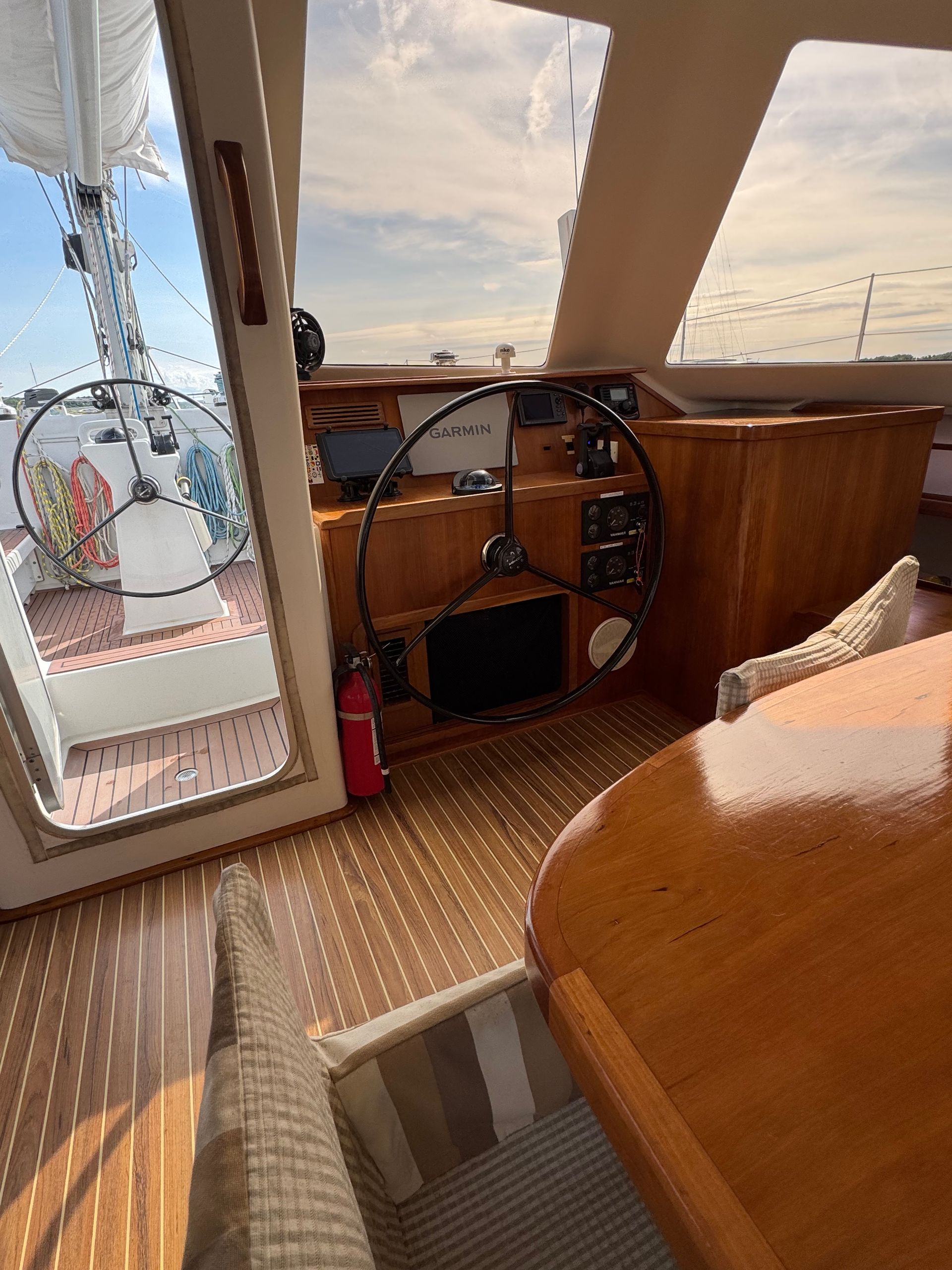 Chris White performance sailing catamaran Atlantic 48 ZEN private listing Rhode Island true full inside helm station