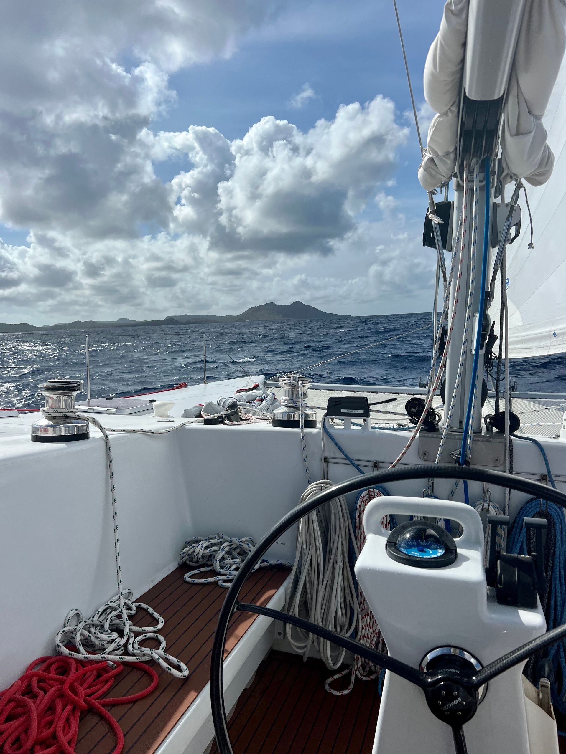 Chris White performance sailing catamaran Atlantic 48 ZEN private listing Rhode Island true protected forward working cockpit under sail