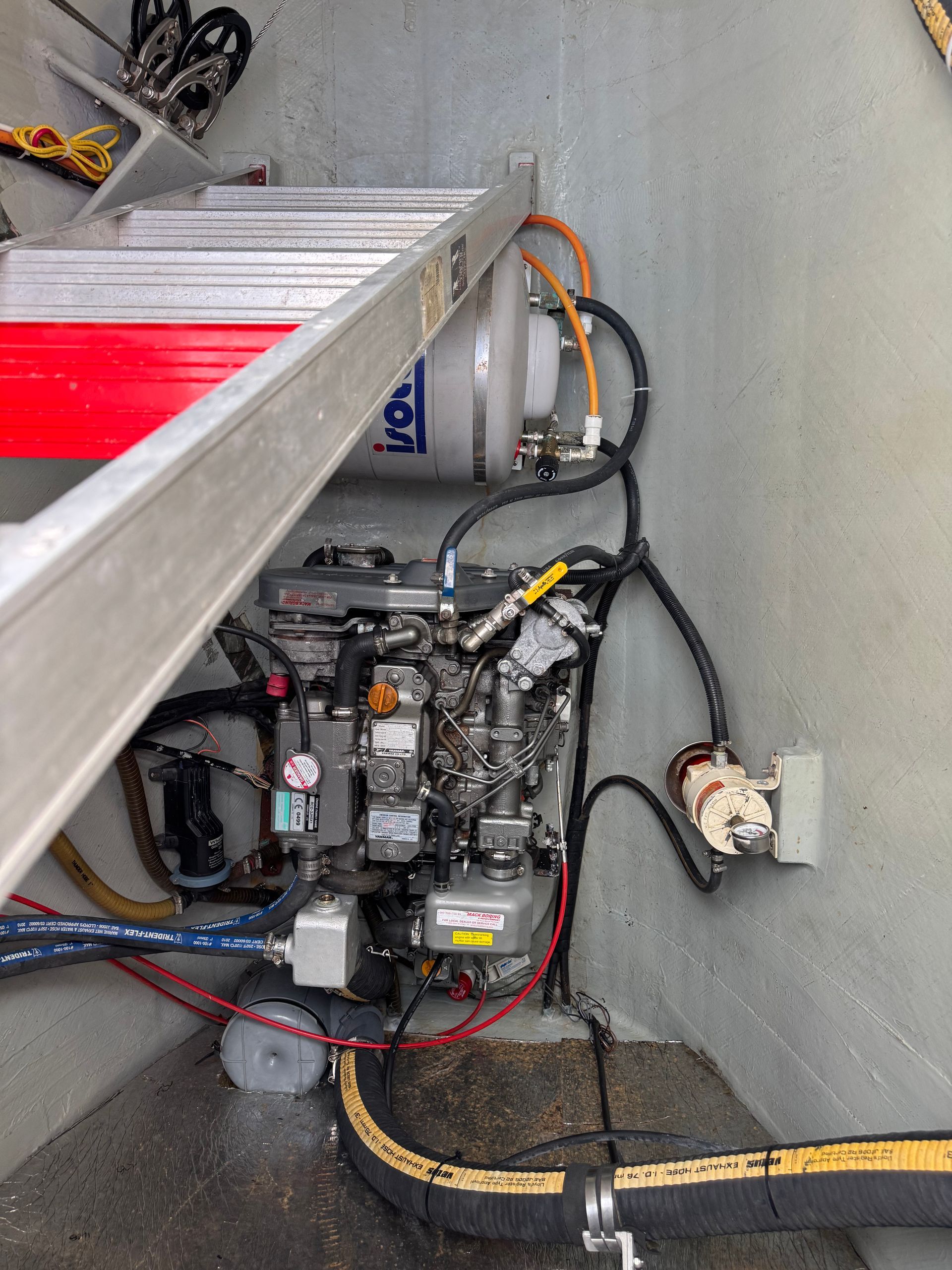Chris White performance sailing catamaran Atlantic 48 ZEN private listing Rhode Island port engine room with yanmar 