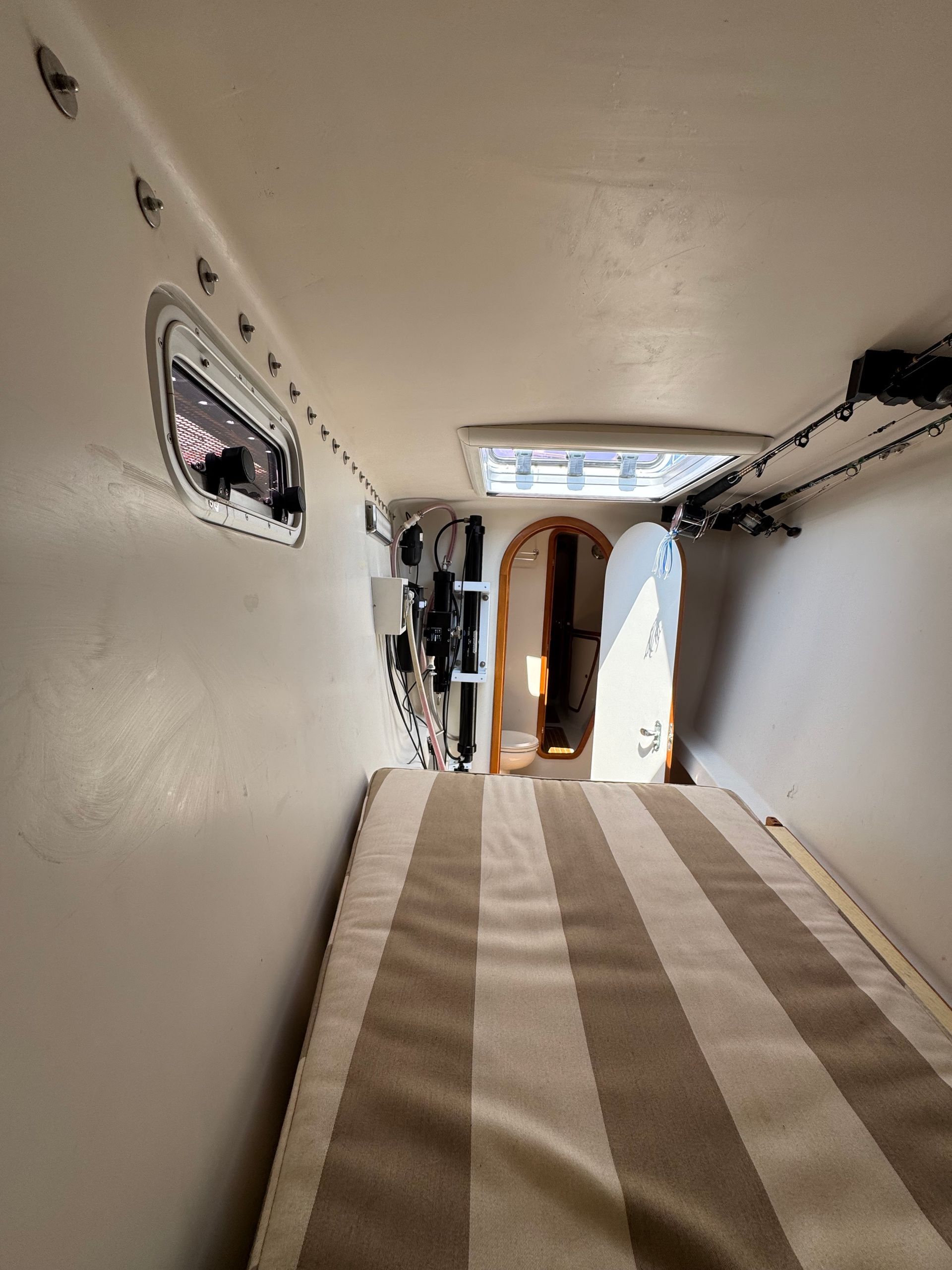 Chris White performance sailing catamaran Atlantic 48 ZEN private listing Rhode Island forward port hull facing aft