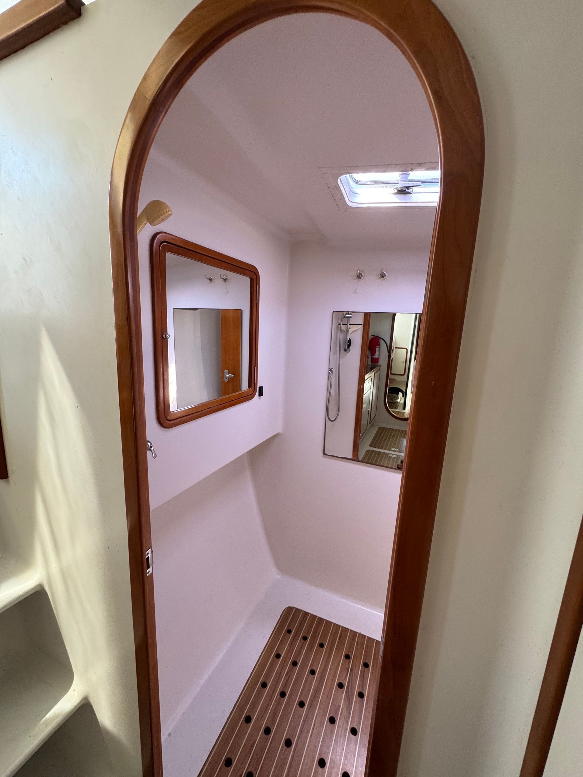 Chris White performance sailing catamaran Atlantic 48 ZEN private listing Rhode Island port walk-in shower