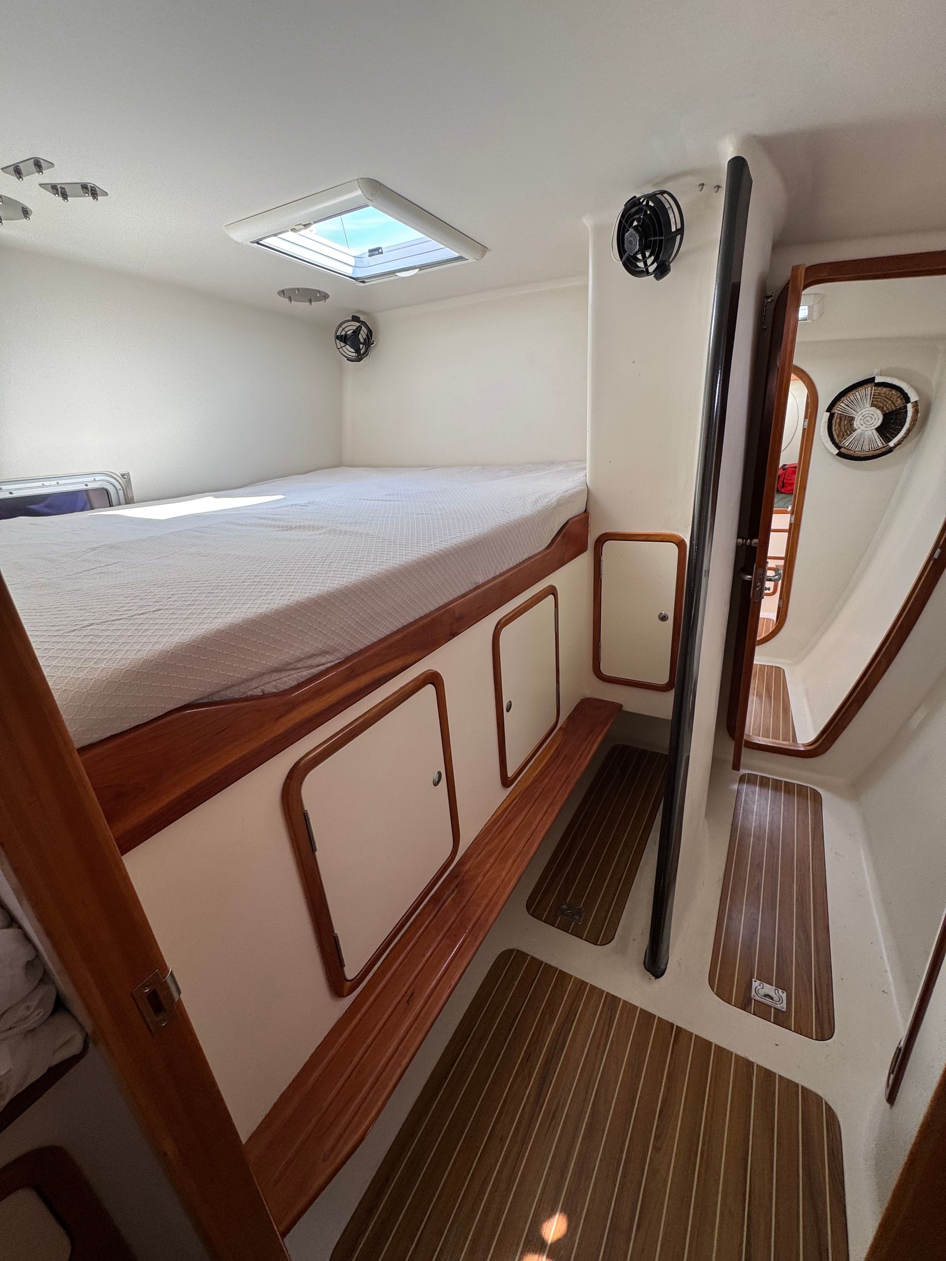 Chris White performance sailing catamaran Atlantic 48 ZEN private listing Rhode Island starboard queen double cabin