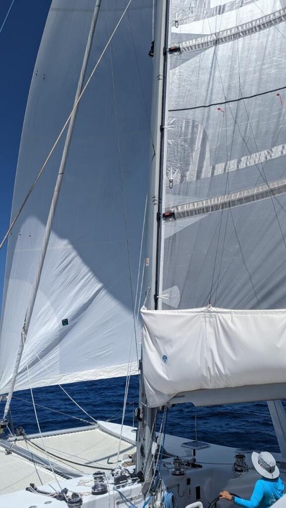 Chris White performance sailing catamaran Atlantic 48 ZEN private listing Rhode Island under sail with code North Sails