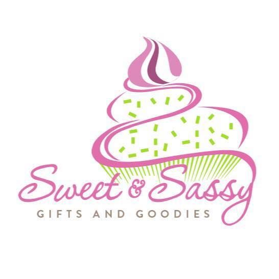 Sweet & Sassy Gifts and Goodies logo with pink cupcake and green sprinkles