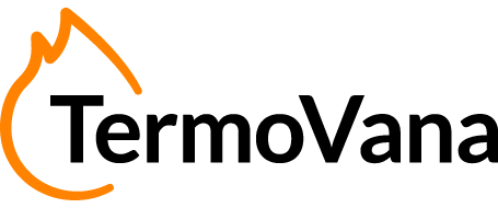 Logo TermoVana con testo nero e icona a forma di fiamma/arco arancione.