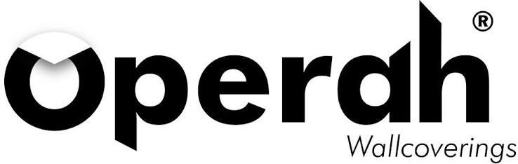 Logo di Operah Wallcoverings in testo nero e grigio su sfondo bianco.
