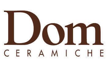 Logo di Dom Ceramiche in caratteri serif marroni su sfondo bianco.