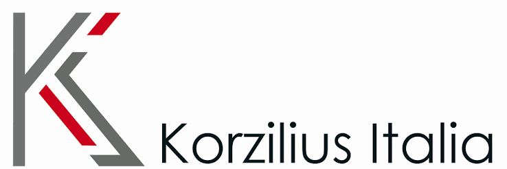 Logo di Korzilius Italia con una K stilizzata grigia e rossa e testo nero.