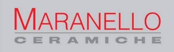 Logo di Maranello Ceramiche in testo rosso e grigio su sfondo bianco.