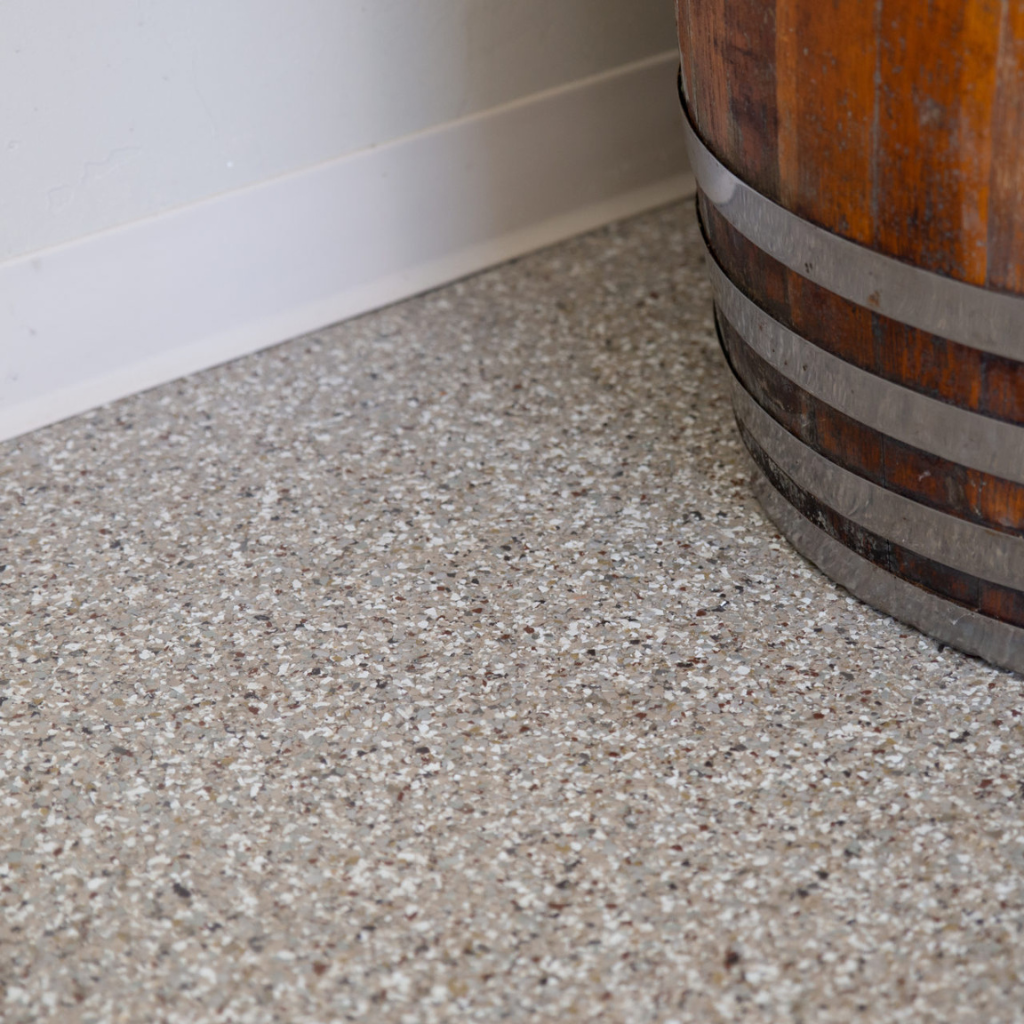 Creekbed epoxy floor flakes as shown in garage preview