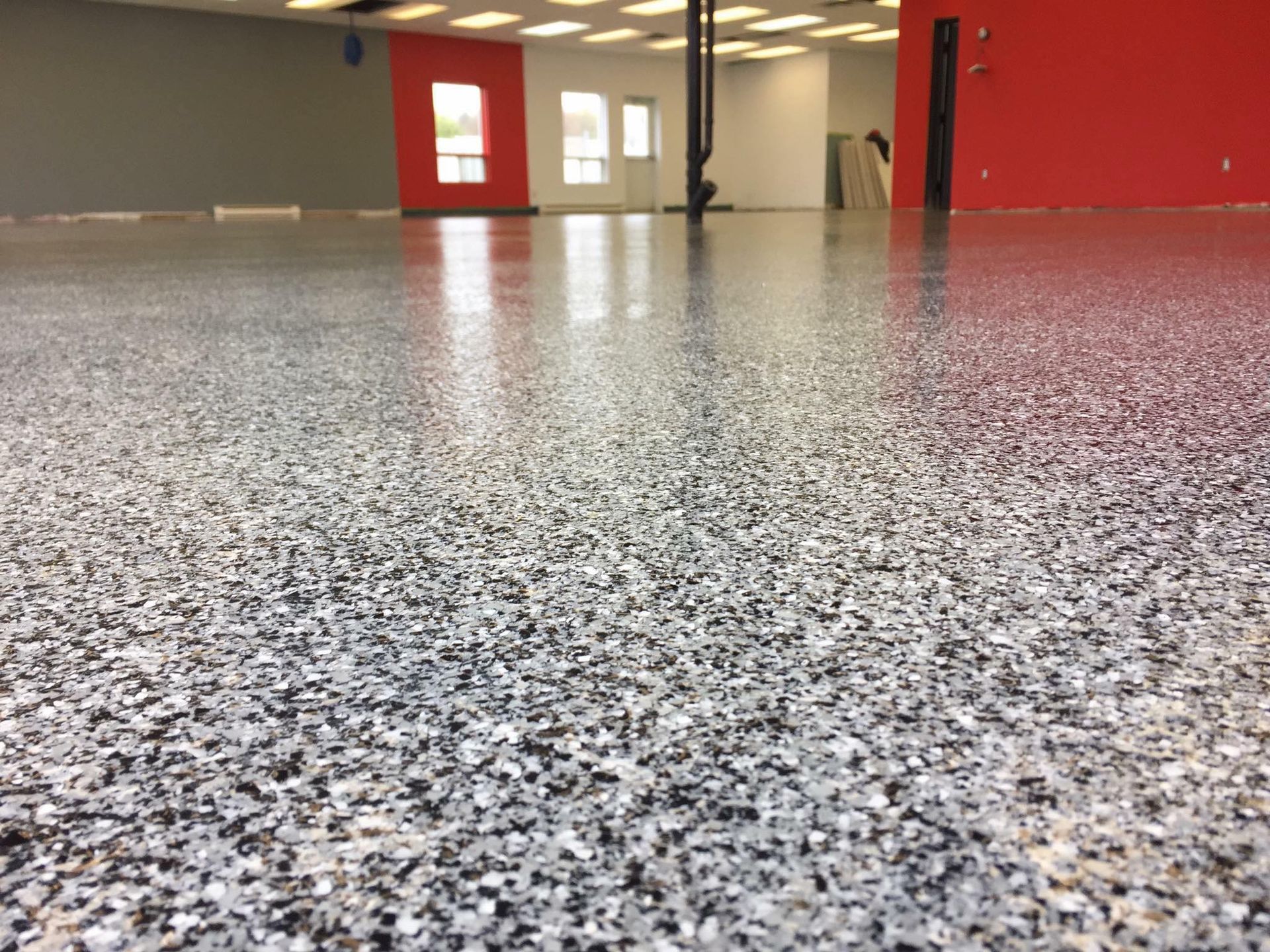 Commercial epoxy flooring close up- Garage Kings LLC