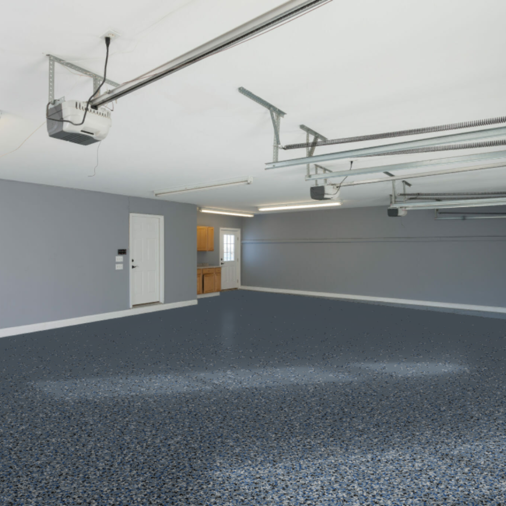 Epoxy Coating was installed in a garage with the color blend Orbit.
