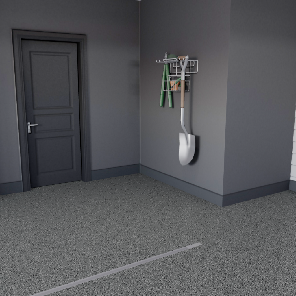 Wombat epoxy floor flakes as shown in garage preview