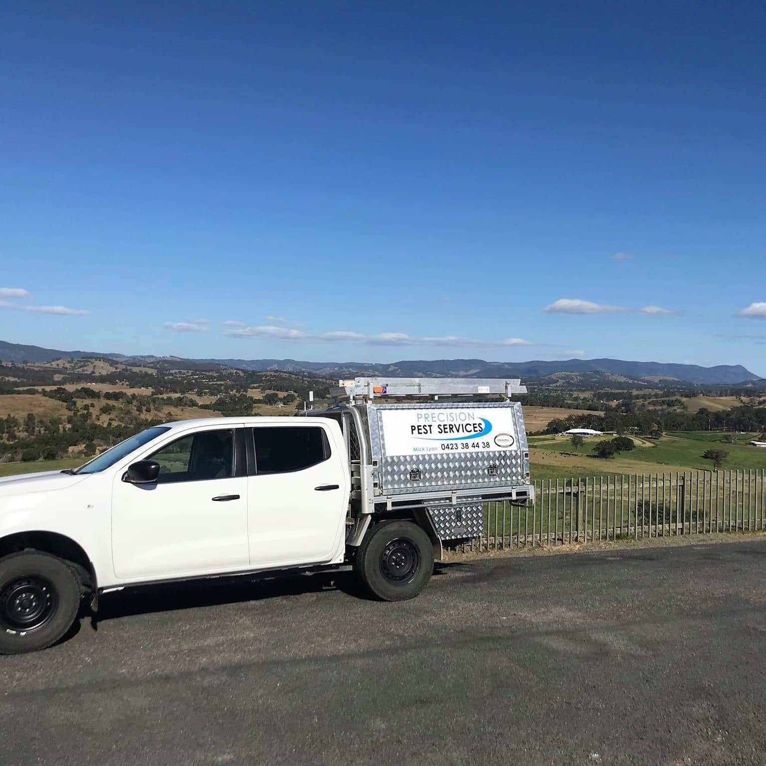 A White Truck is Parked on the Side of the Road — Precision Pest Services in Wherrol Flat, NSW