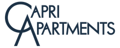 Logo for "Capri Apartments" with the letters C and A intertwined in dark blue text on a white background.