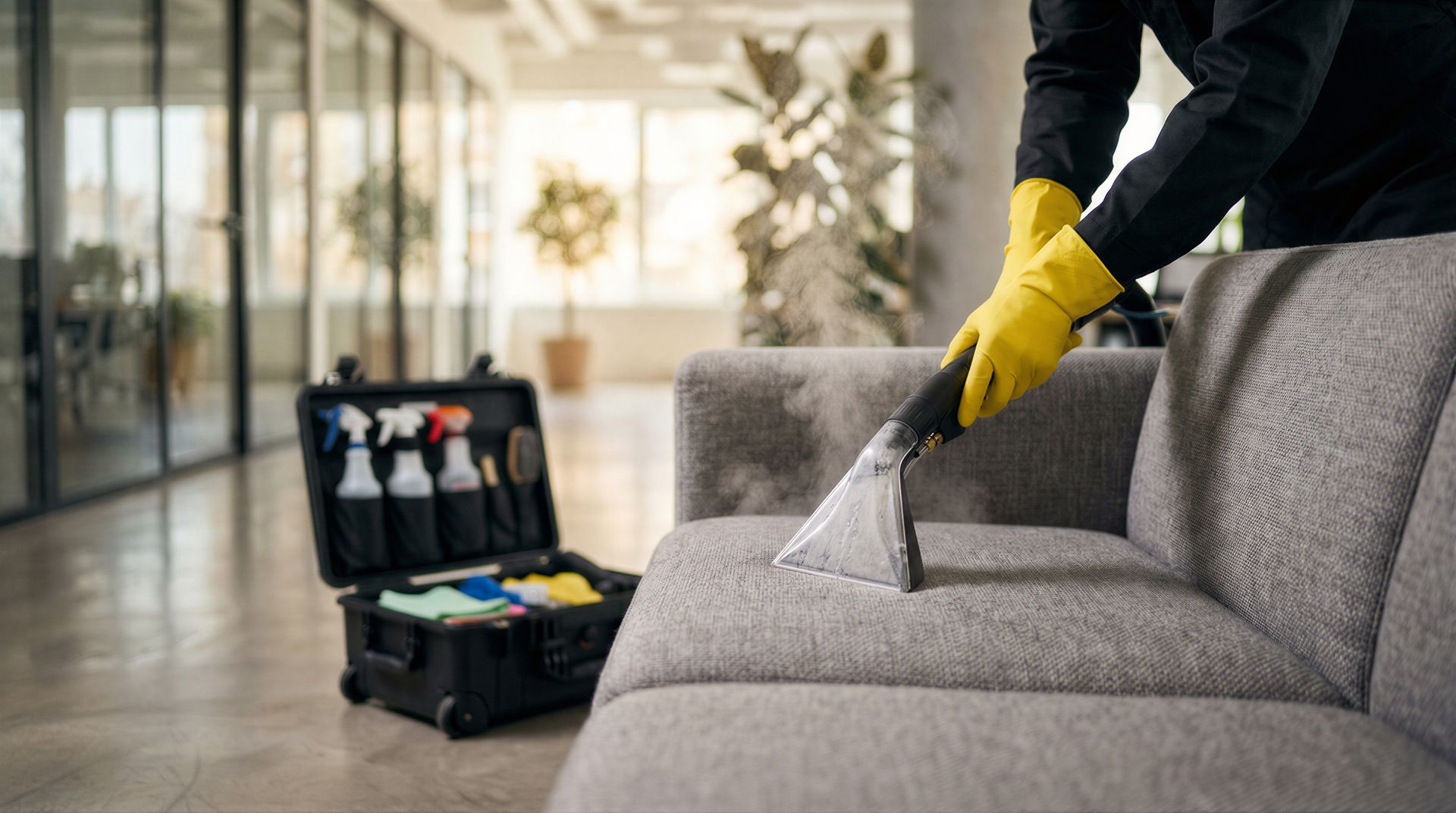 Deep Cleaning couch in office waiting area